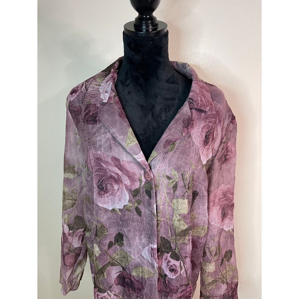 midnight velvet Vintage Floral Jacket  Long Pink Cottagecore Rose size 16 - Picture 2 of 11
